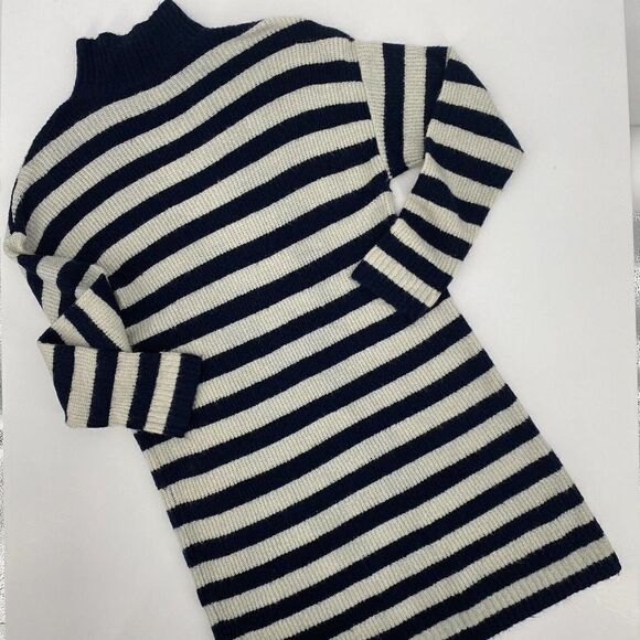 American Eagle Sweater Dress Blue Ivory Striped Mock Neck Drop Shoulder Size M - Picture 8 of 8